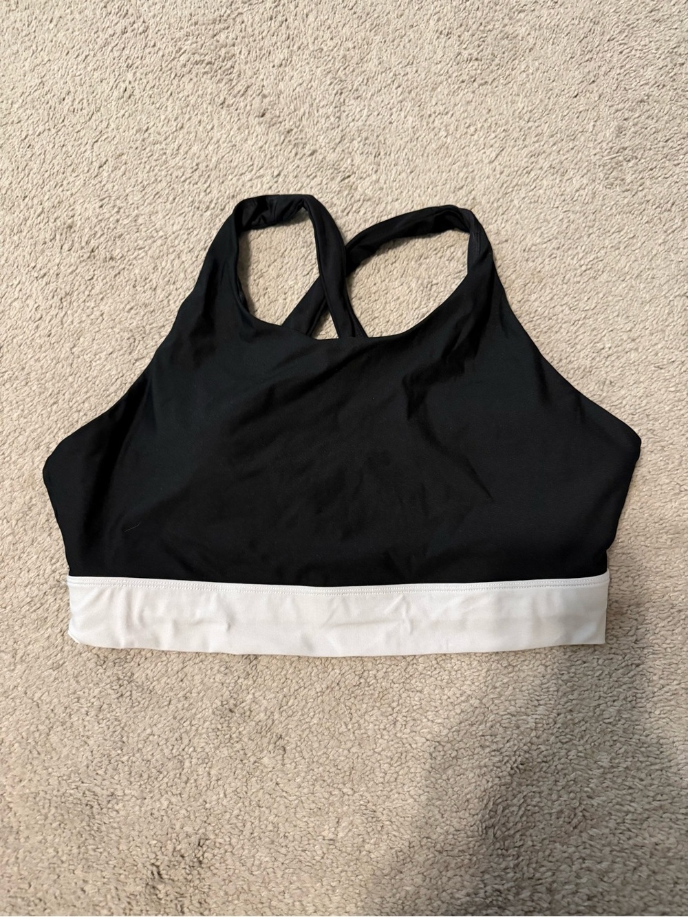 Fabletics Black High-Neck Sports Bralette with White Band